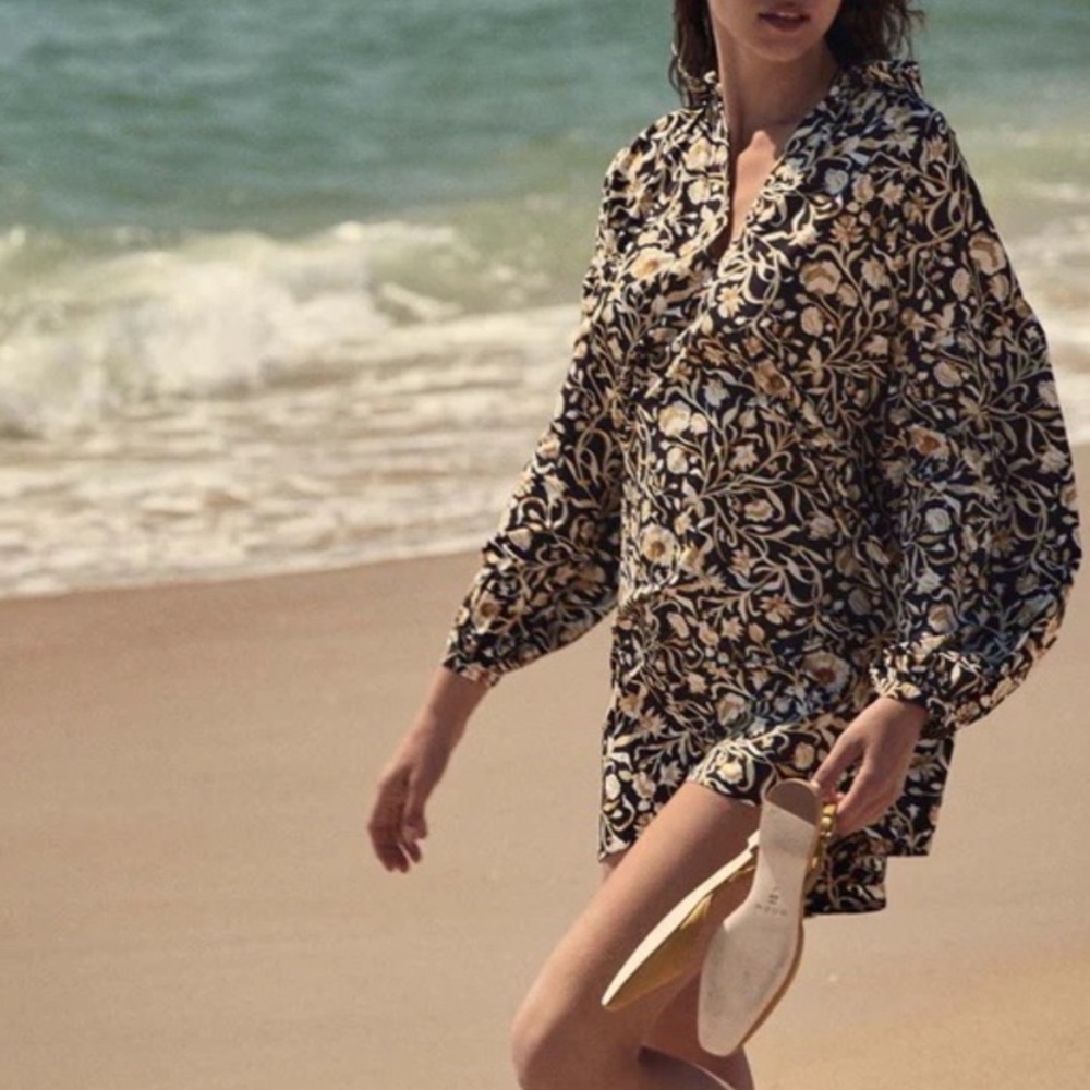 Doen Black Floral Long Sleeve Mini Dress